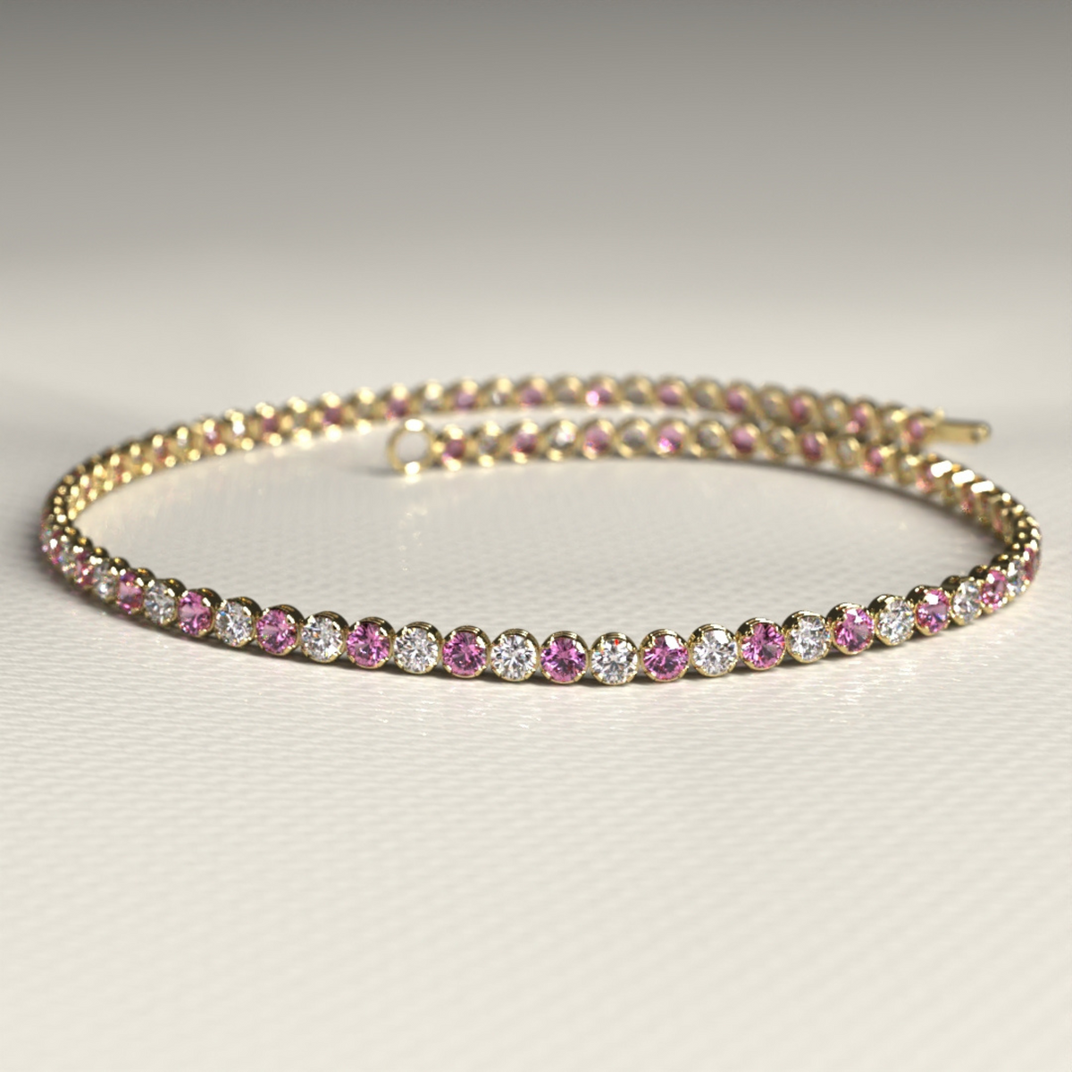 Pink Sapphire & Diamond Alternate Tennis Bracelet in 14K/18K White Gold