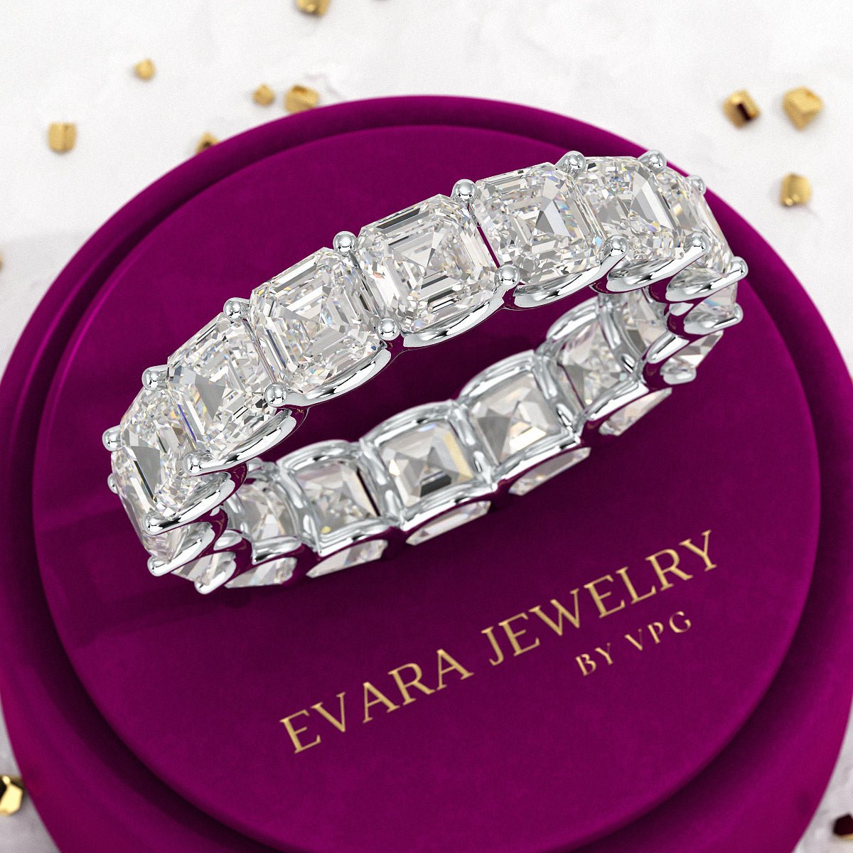8 Carat Asscher Cut Diamond U Shape Wedding Band - Evara Jewelry LLC