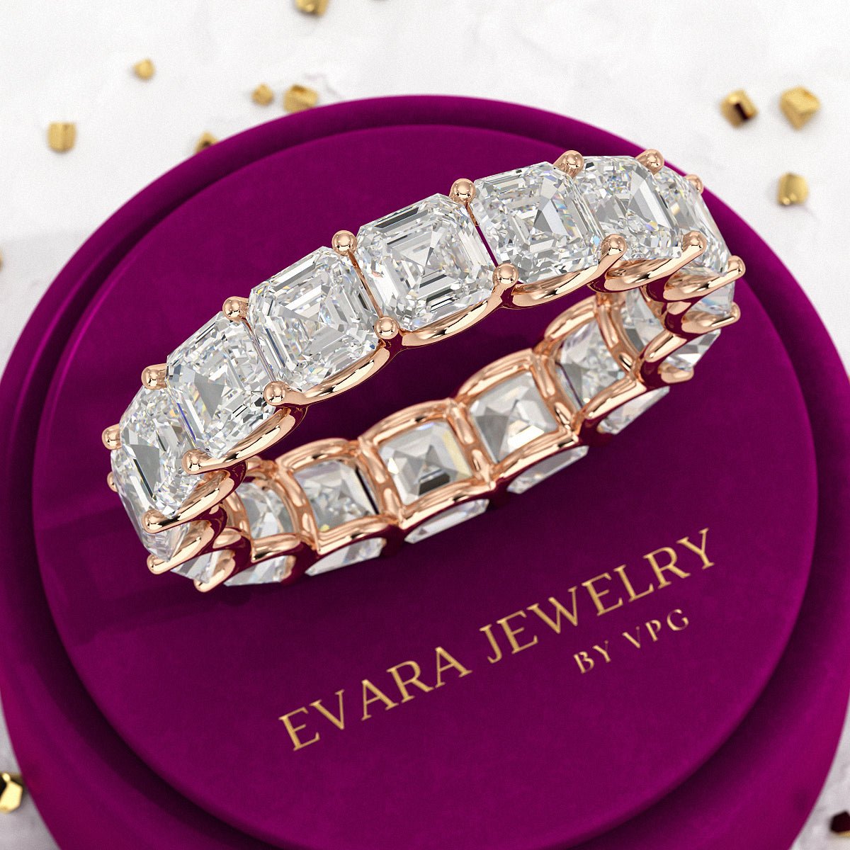 8 Carat Asscher Cut Diamond U Shape Wedding Band - Evara Jewelry LLC