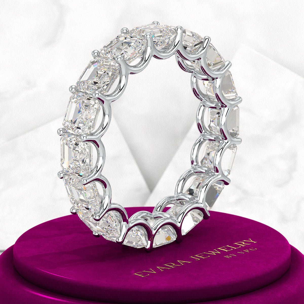 8 Carat Asscher Cut Diamond U Shape Wedding Band - Evara Jewelry LLC