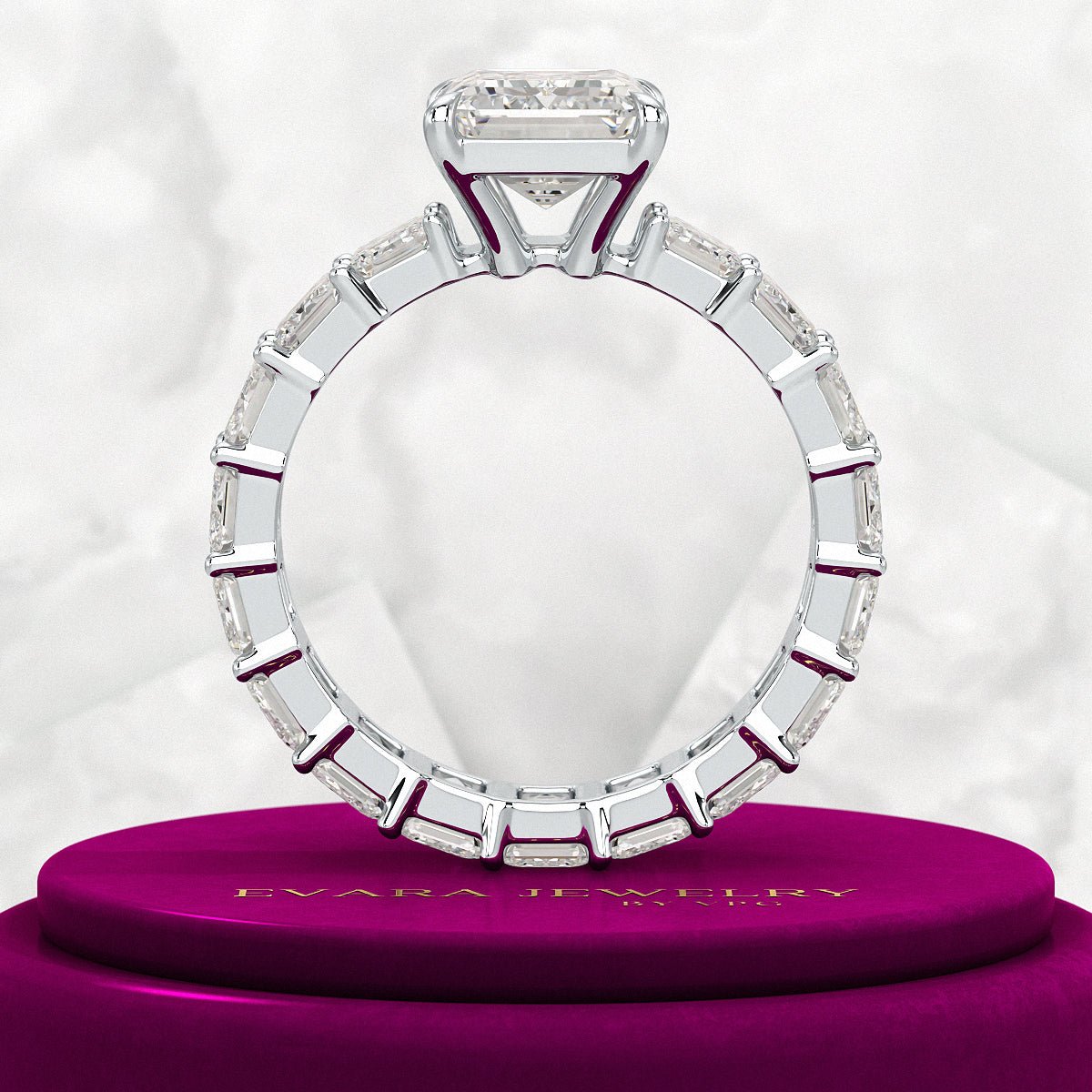 8 TCW Emerald Cut Emerald Diamond Engagement Ring - Evara Jewelry LLC