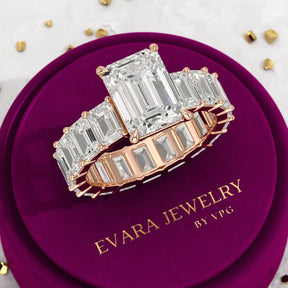 8 TCW Emerald Cut Emerald Diamond Engagement Ring - Evara Jewelry LLC