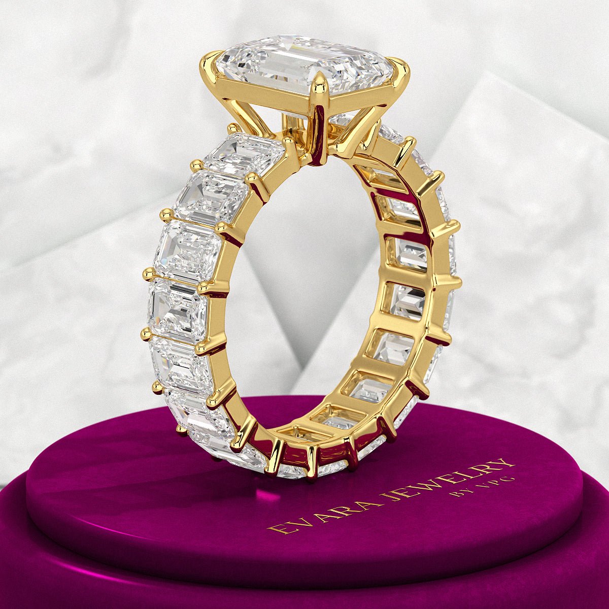 8 TCW Emerald Cut Emerald Diamond Engagement Ring - Evara Jewelry LLC