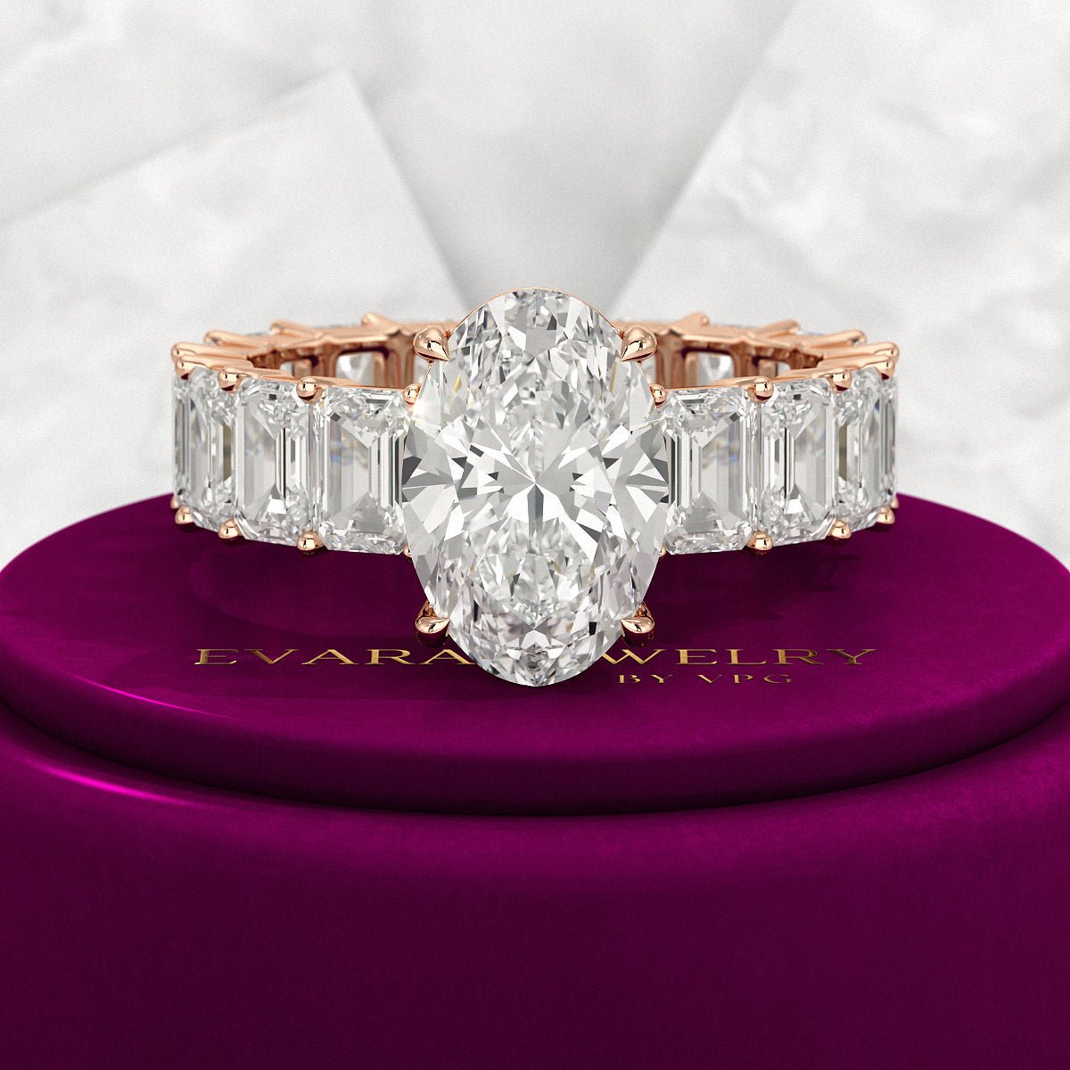 8 TCW Oval Cut Emerald Diamond Wedding Ring - Evara Jewelry LLC