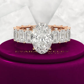 8 TCW Oval Cut Emerald Diamond Wedding Ring - Evara Jewelry LLC