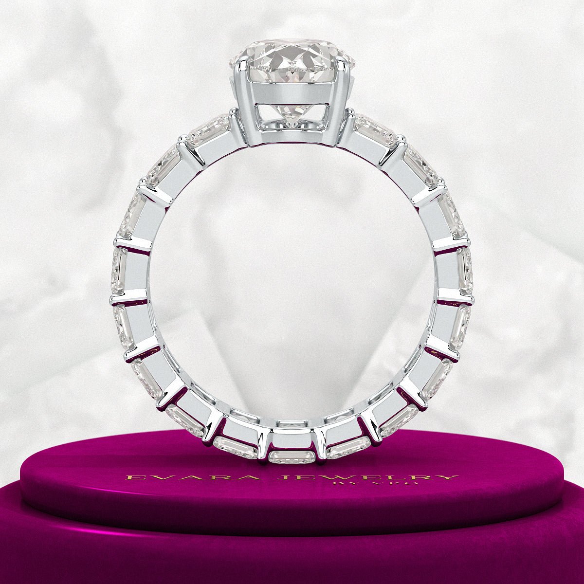 8 TCW Oval Cut Emerald Diamond Wedding Ring - Evara Jewelry LLC