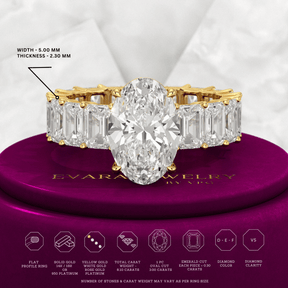 8 TCW Oval Cut Emerald Diamond Wedding Ring - Evara Jewelry LLC