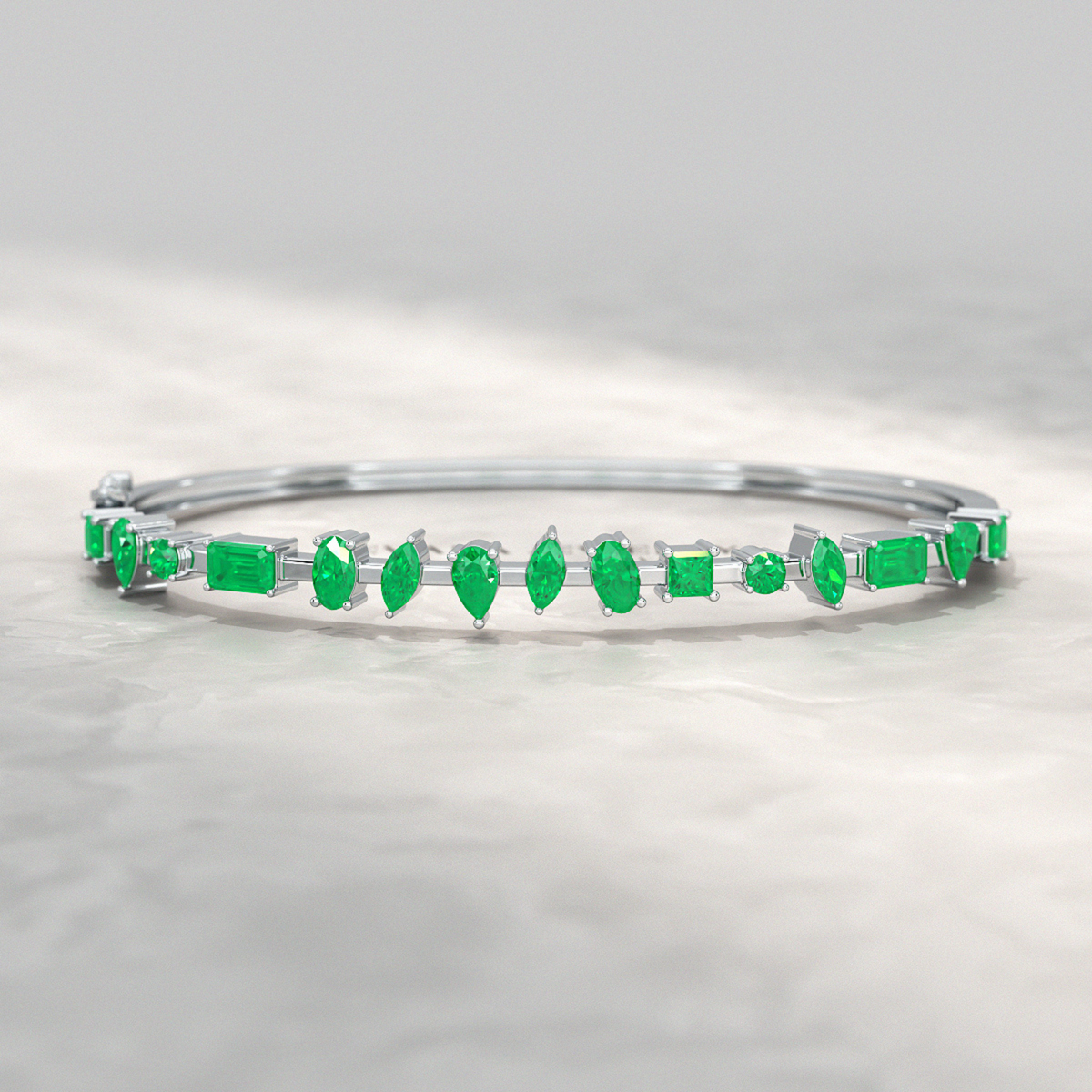 3.25 Carats Lab Grown Emerald Minimalist Cuff Bangle Bracelet