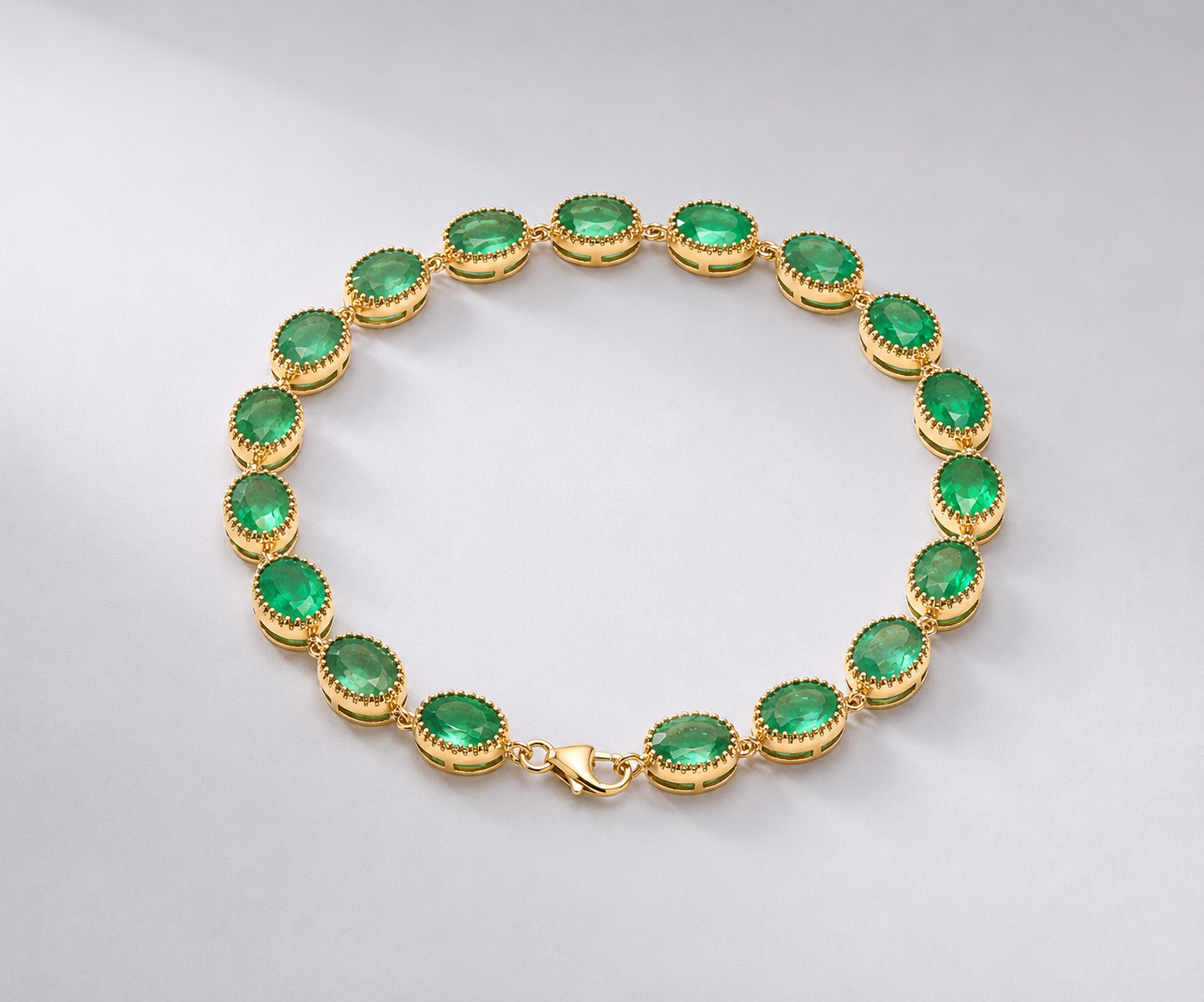 12 Carat Natural Zambian Emerald Oval Tennis Bracelet in 14K Gold