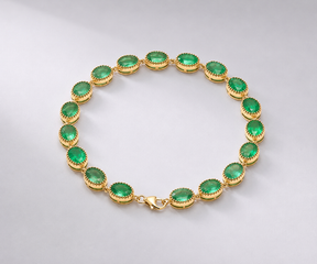 12 Carat Natural Zambian Emerald Oval Tennis Bracelet in 14K Gold