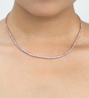 9 Carat Natural Pink Sapphire and Diamond Tennis Choker Necklace in 14K Solid Gold - Evara Jewelry LLC
