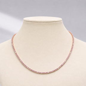9 Carat Natural Pink Sapphire and Diamond Tennis Choker Necklace in 14K Solid Gold - Evara Jewelry LLC