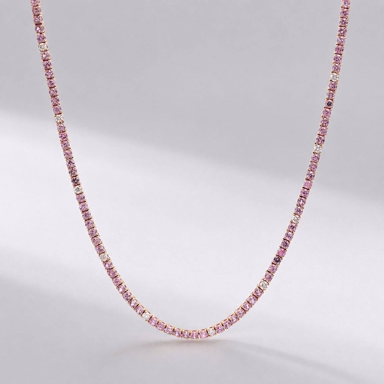 9 Carat Natural Pink Sapphire and Diamond Tennis Choker Necklace in 14K Solid Gold - Evara Jewelry LLC