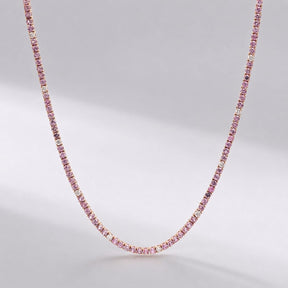 9 Carat Natural Pink Sapphire and Diamond Tennis Choker Necklace in 14K Solid Gold - Evara Jewelry LLC