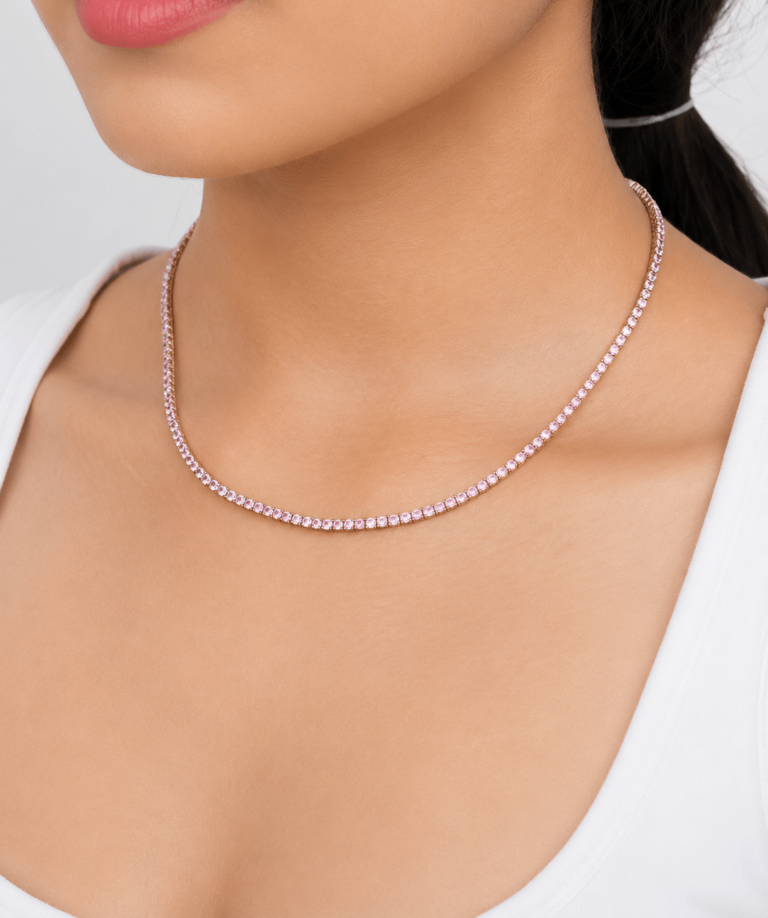 9 Carat Natural Pink Sapphire and Diamond Tennis Choker Necklace in 14K Solid Gold - Evara Jewelry LLC