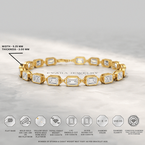 9 Carats East West Emerald Cut Diamond Minimalist Bracelet - Evara Jewelry LLC