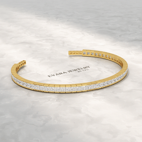 9 Carats Princess Cut Lab Grown Diamond Gold Open Cuff - Evara Jewelry LLC