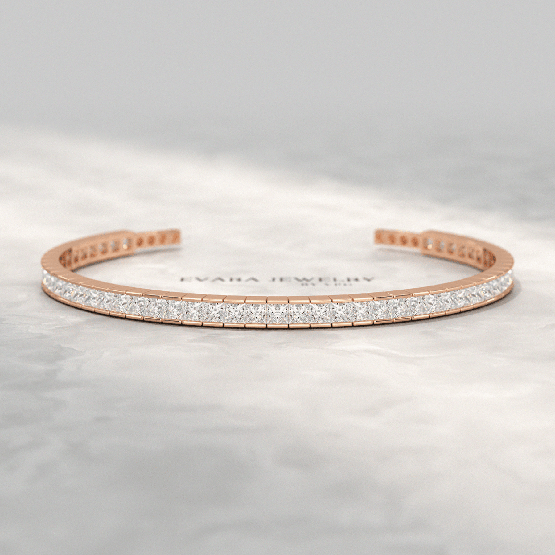 9 Carats Princess Cut Lab Grown Diamond Gold Open Cuff - Evara Jewelry LLC