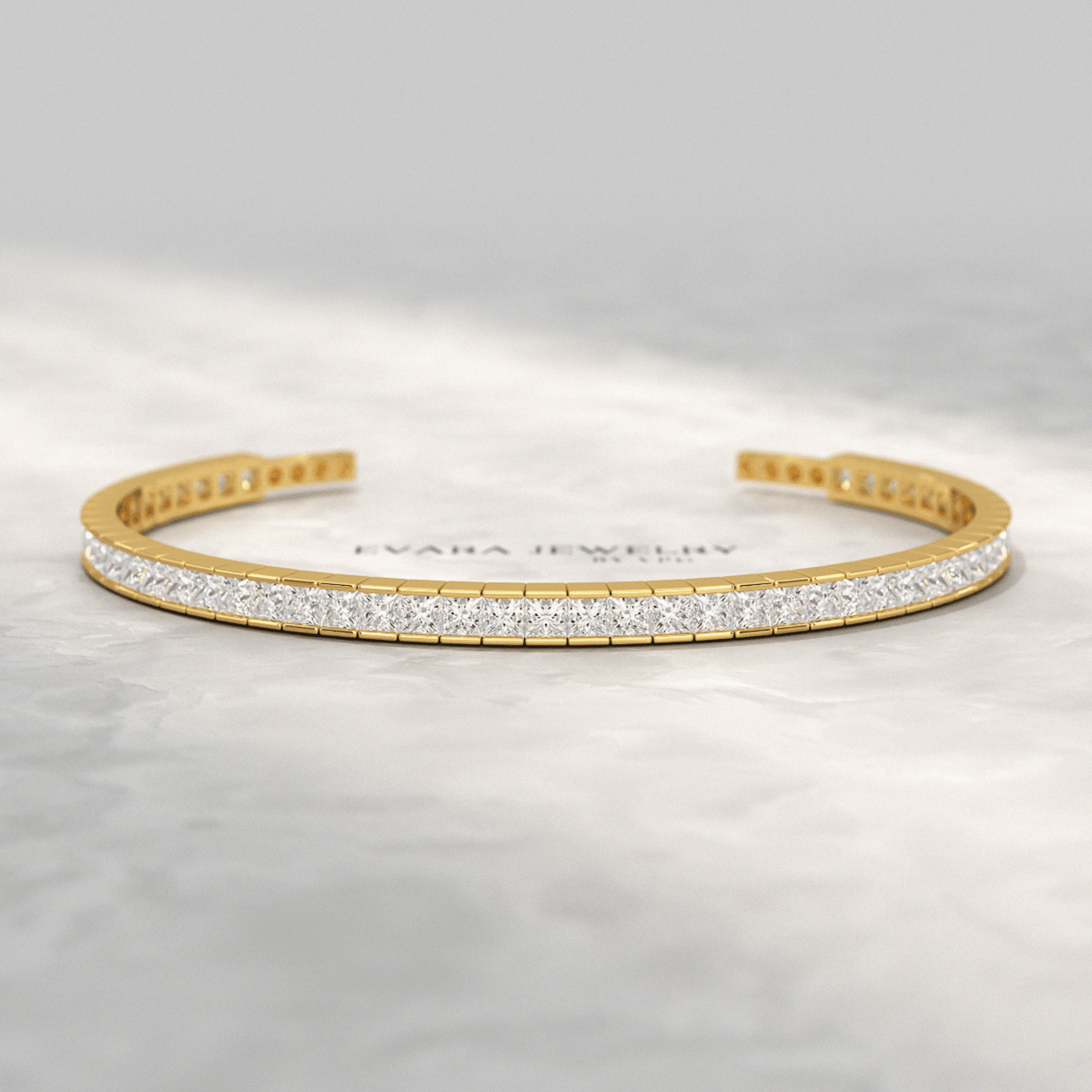 9 Carats Princess Cut Lab Grown Diamond Gold Open Cuff - Evara Jewelry LLC