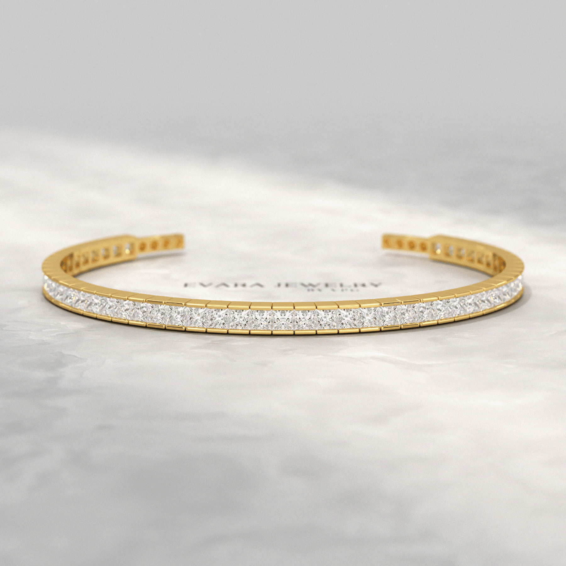 9 Carats Princess Cut Lab Grown Diamond Gold Open Cuff - Evara Jewelry LLC