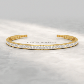 9 Carats Princess Cut Lab Grown Diamond Gold Open Cuff - Evara Jewelry LLC