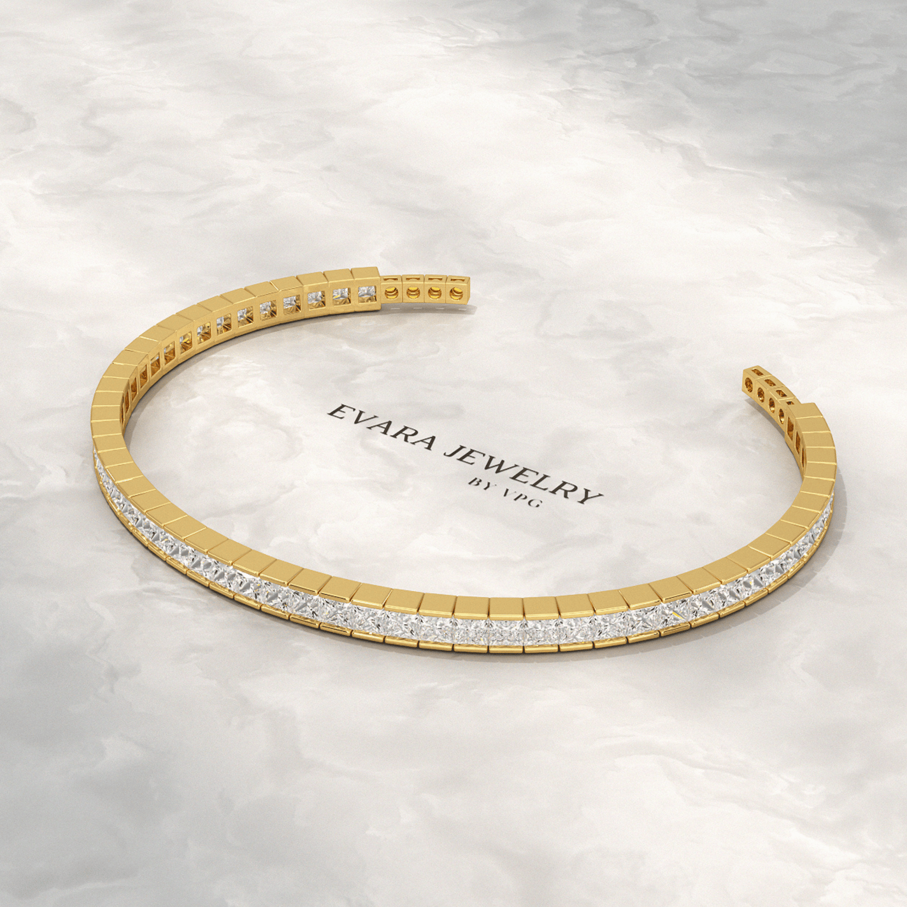 9 Carats Princess Cut Lab Grown Diamond Gold Open Cuff - Evara Jewelry LLC