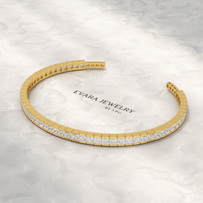 9 Carats Princess Cut Lab Grown Diamond Gold Open Cuff - Evara Jewelry LLC