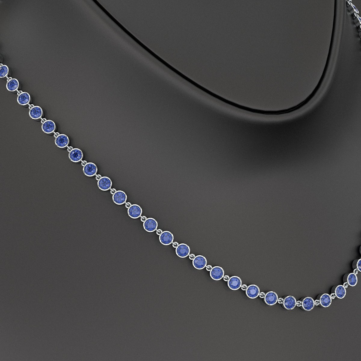 9.25 Carats Natural Blue Sapphire Choker Necklace in 18K White Gold - Evara Jewelry LLC