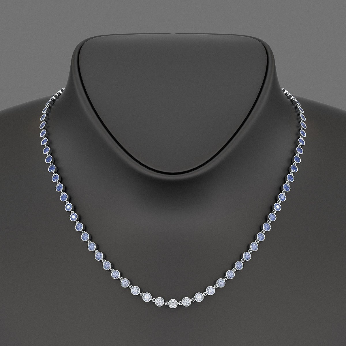 9.32 Carats Natural Ombre Blue Sapphire Choker Necklace in 18K White Gold - Evara Jewelry LLC