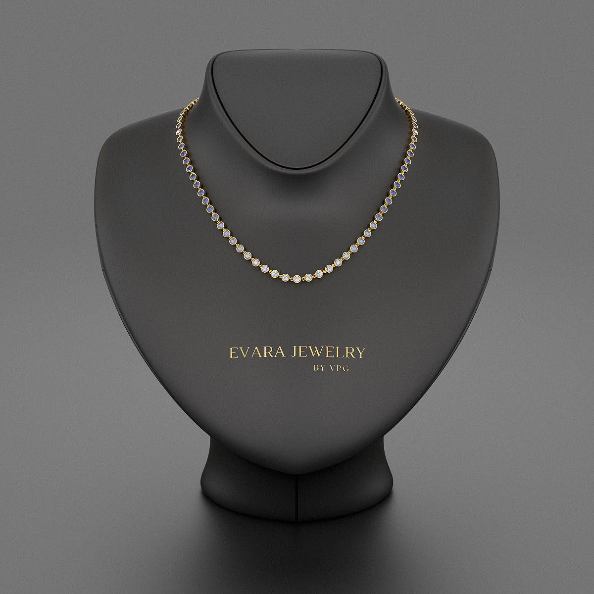 9.32 Carats Natural Ombre Blue Sapphire Choker Necklace in 18K White Gold - Evara Jewelry LLC