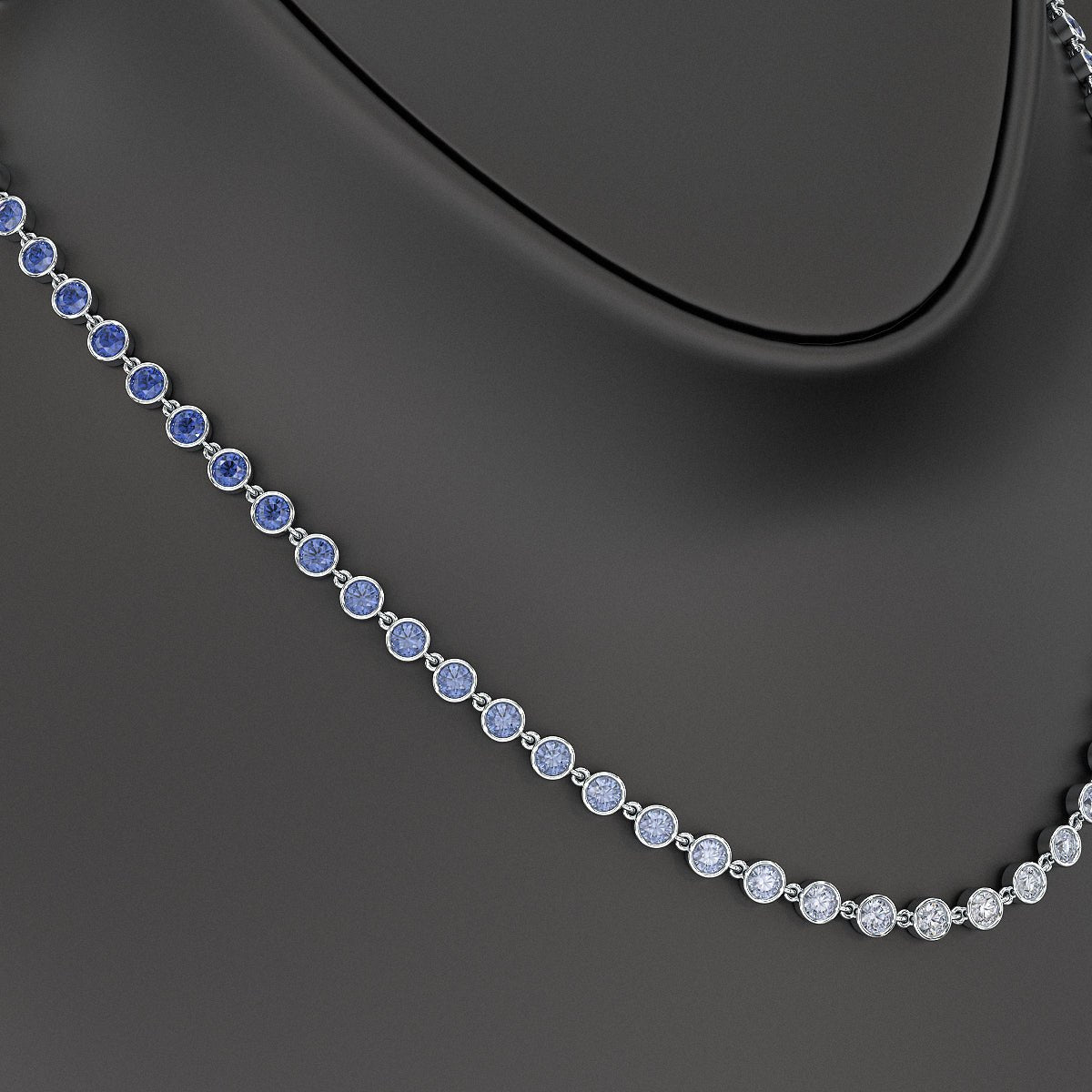 9.32 Carats Natural Ombre Blue Sapphire Choker Necklace in 18K White Gold - Evara Jewelry LLC