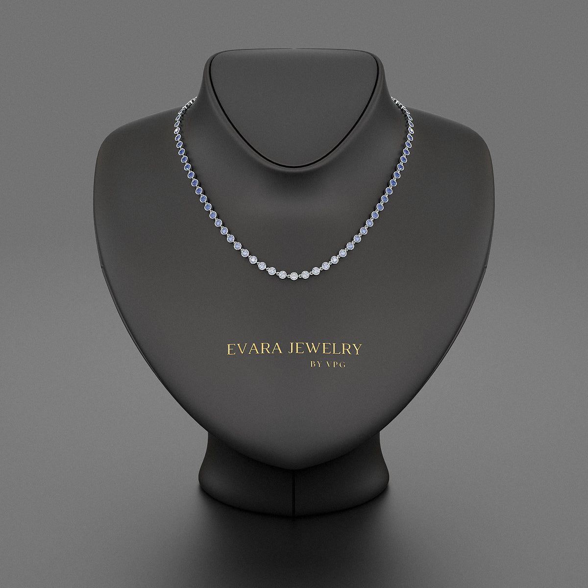 9.32 Carats Natural Ombre Blue Sapphire Choker Necklace in 18K White Gold - Evara Jewelry LLC