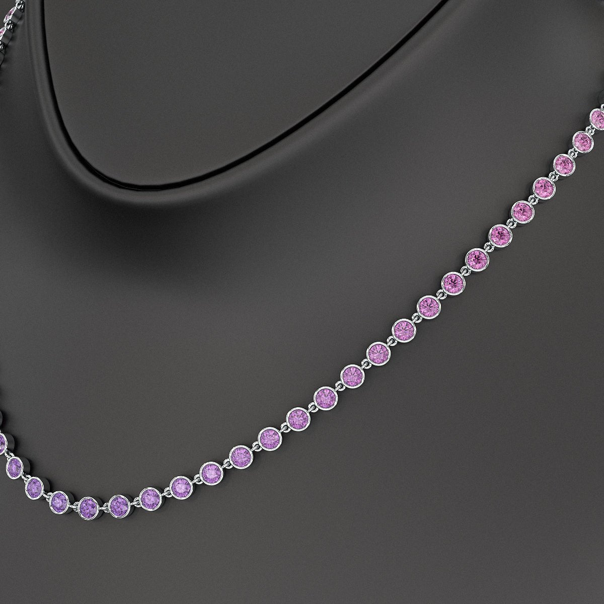 9.56 Carats Natural Pink Sapphire & Amethyst Custom Choker Necklace in 14K Gold - Evara Jewelry LLC