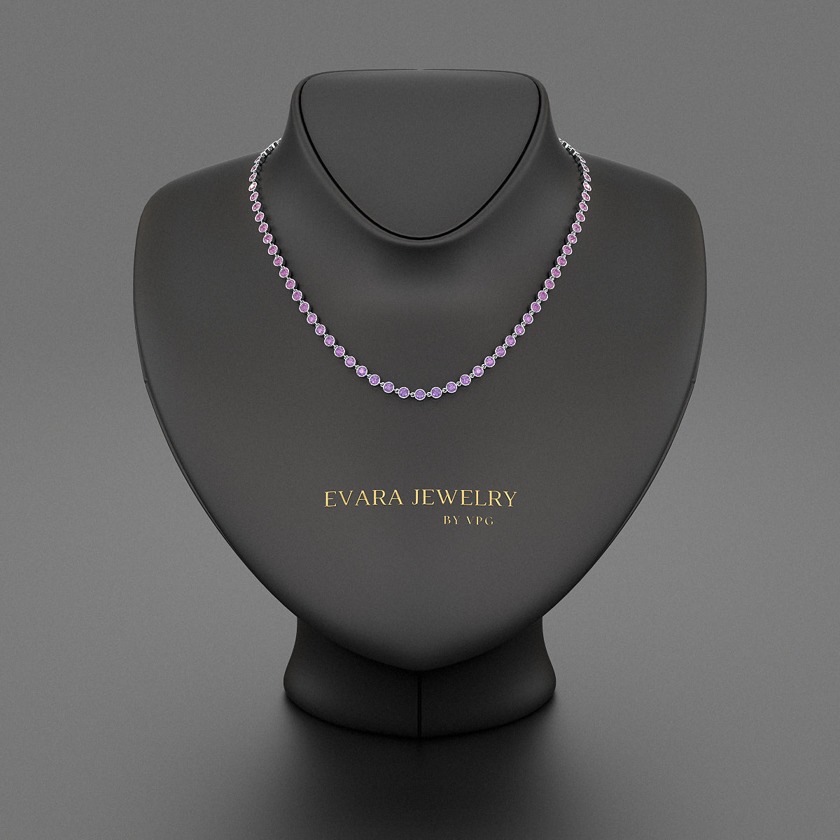 9.56 Carats Natural Pink Sapphire & Amethyst Custom Choker Necklace in 14K Gold - Evara Jewelry LLC