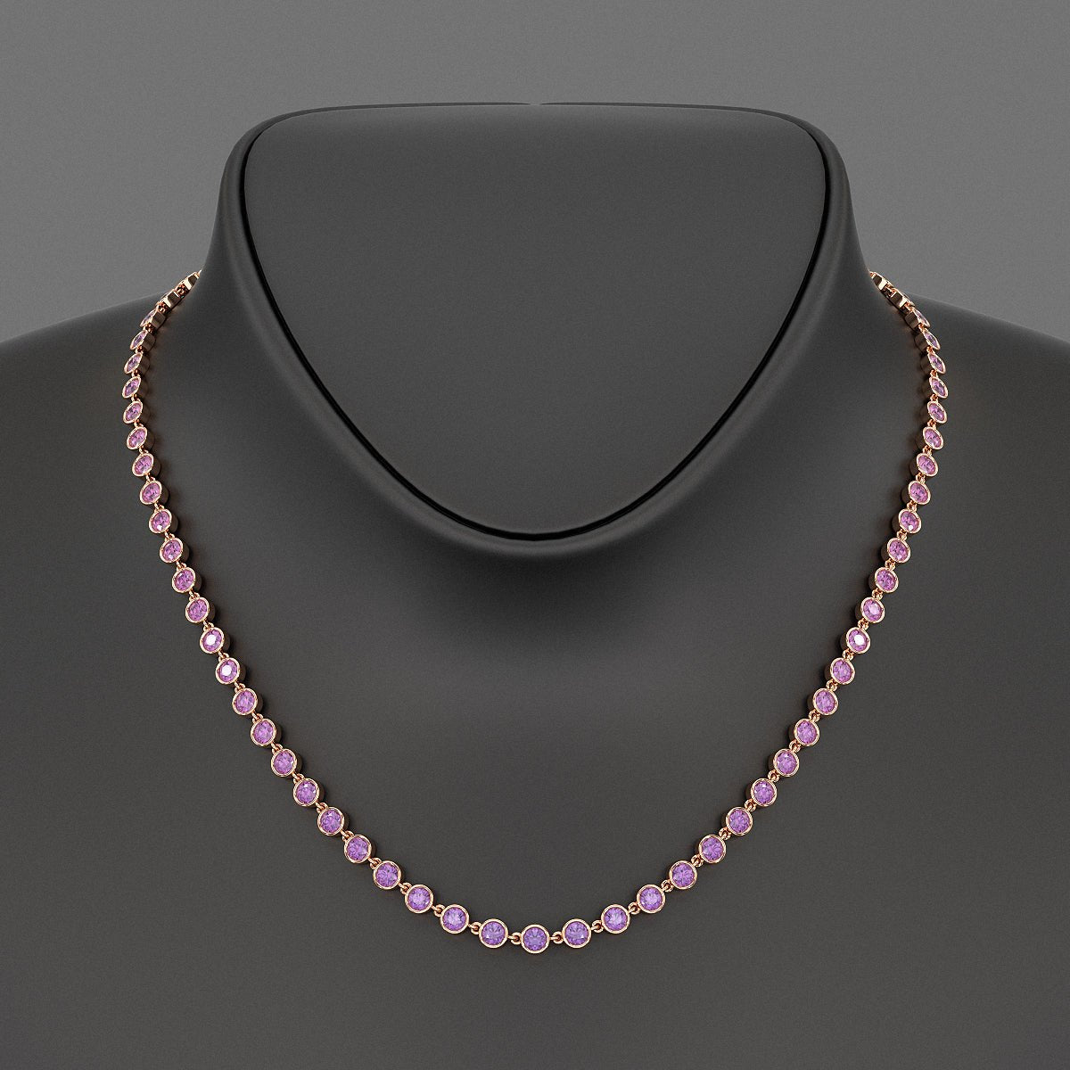 9.56 Carats Natural Pink Sapphire & Amethyst Custom Choker Necklace in 14K Gold - Evara Jewelry LLC
