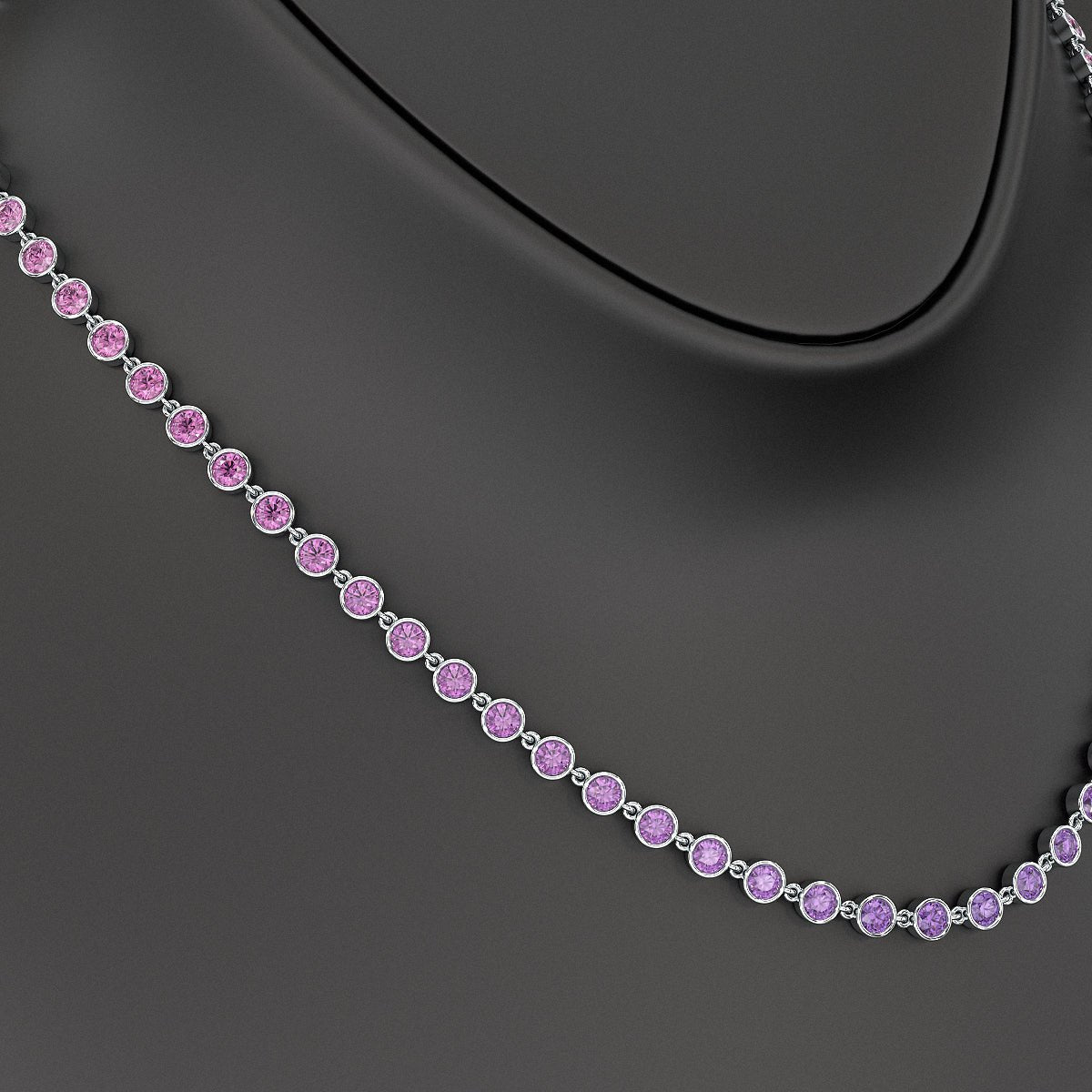 9.56 Carats Natural Pink Sapphire & Amethyst Custom Choker Necklace in 14K Gold - Evara Jewelry LLC
