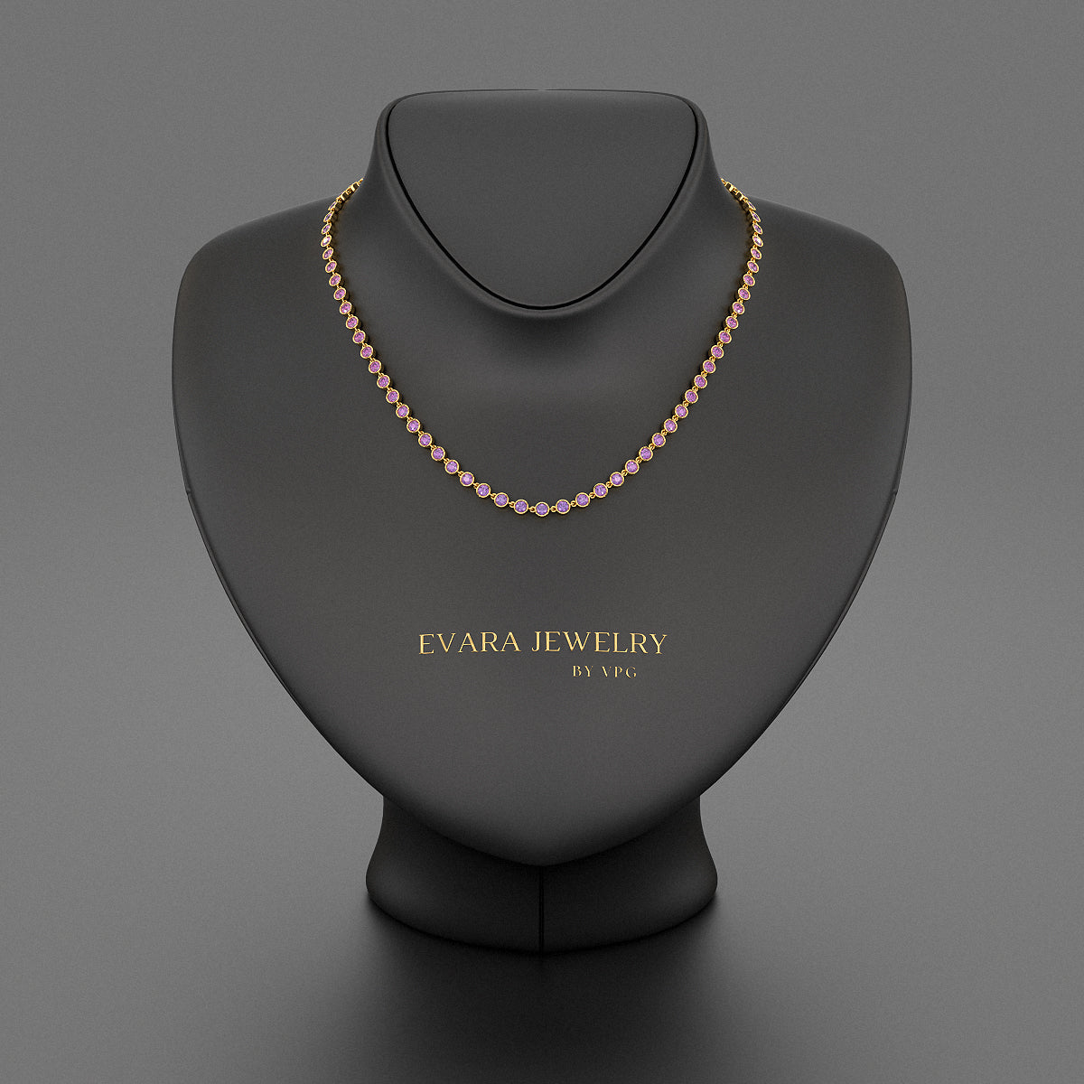 9.56 Carats Natural Pink Sapphire & Amethyst Custom Choker Necklace in 14K Gold - Evara Jewelry LLC