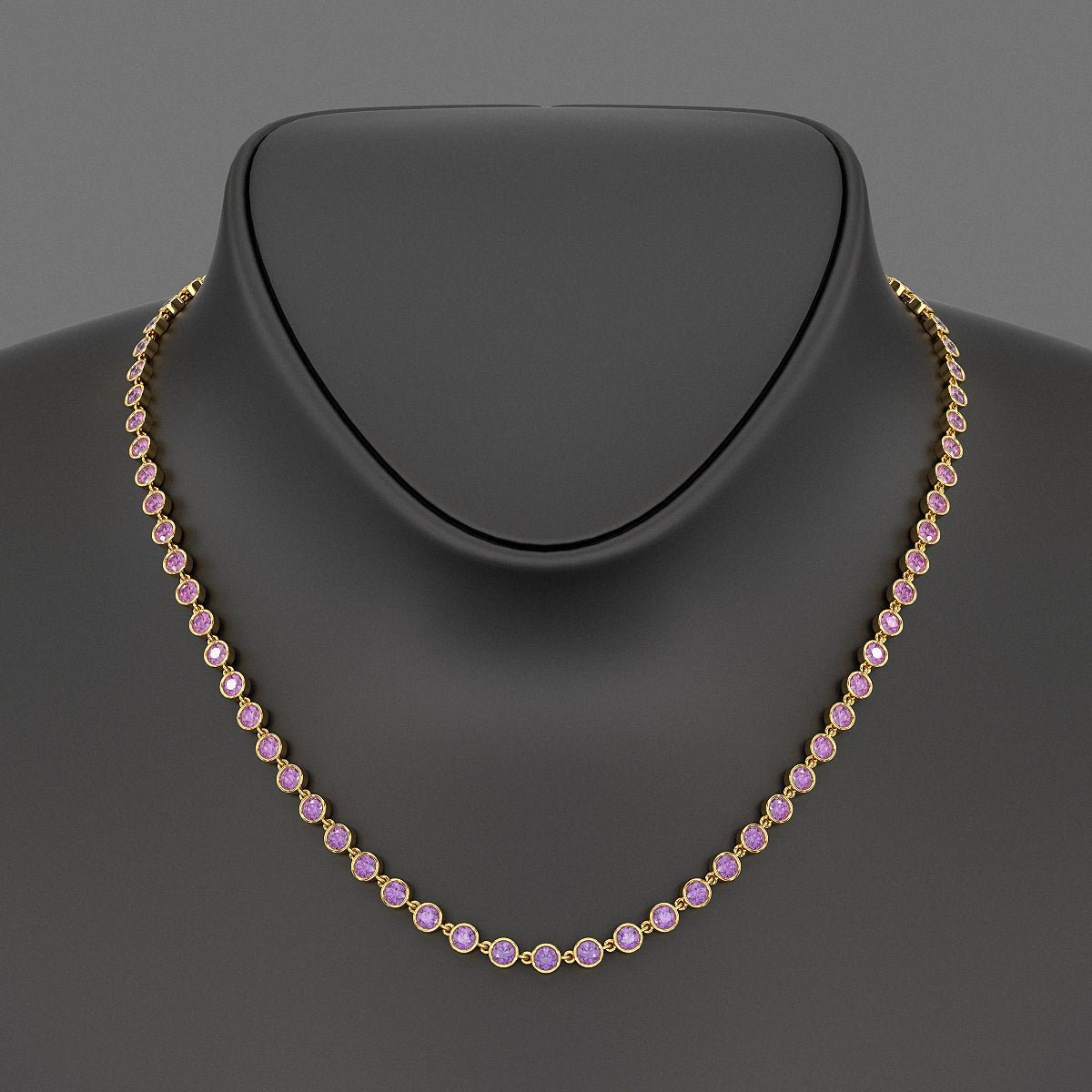 9.56 Carats Natural Pink Sapphire & Amethyst Custom Choker Necklace in 14K Gold - Evara Jewelry LLC
