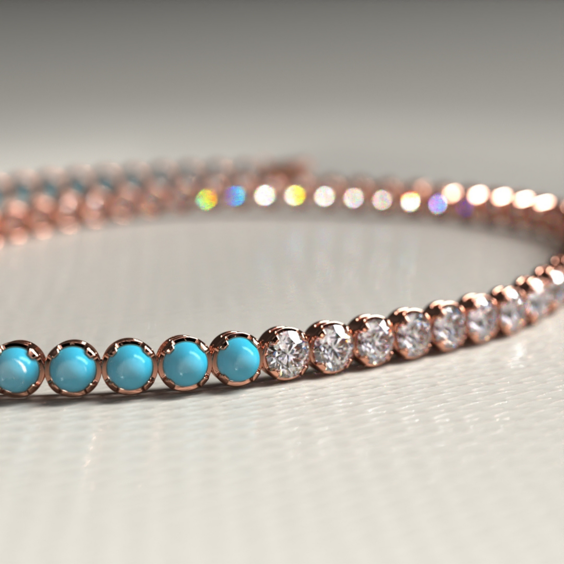 Turquoise & Diamond 50-50 Tennis Bracelet in 14K/18K White Gold