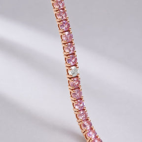 9 Carat Natural Pink Sapphire and Diamond Tennis Choker Necklace in 14K Solid Gold