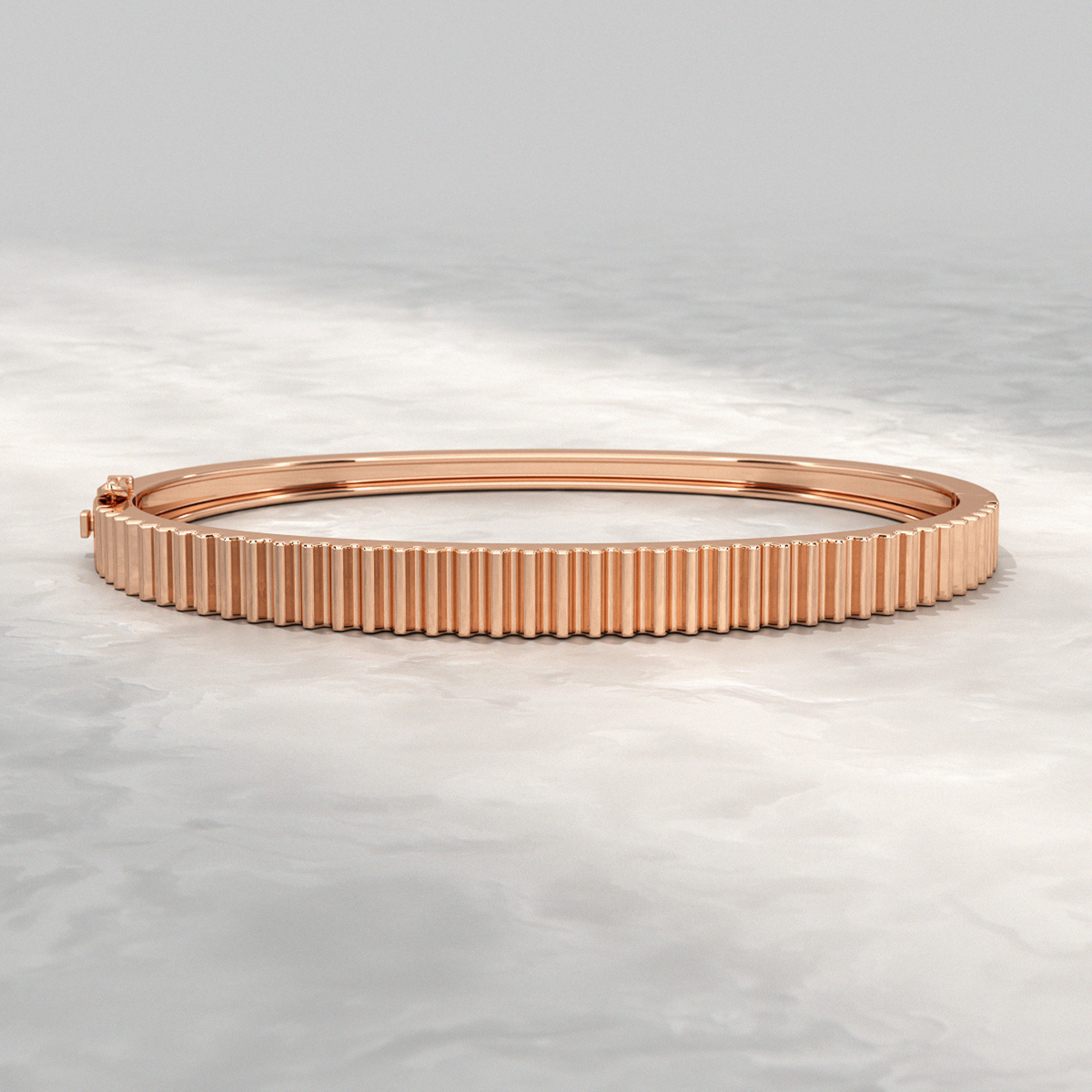 Ribbed Pattern Cuff Bangle in Solid Gold