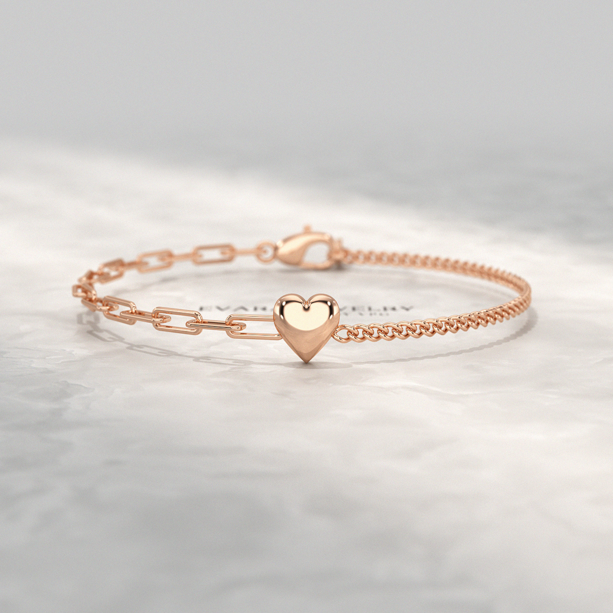 Gold Heart Paperclip & Cuban 50-50 Bracelet