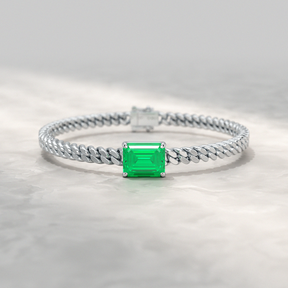 5 Carat Emerald Cut Lab Grown Emerald Cuban Chain Luxury Bracelet