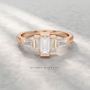 Art Deco Baguette Diamond 5 Stone Statement Ring