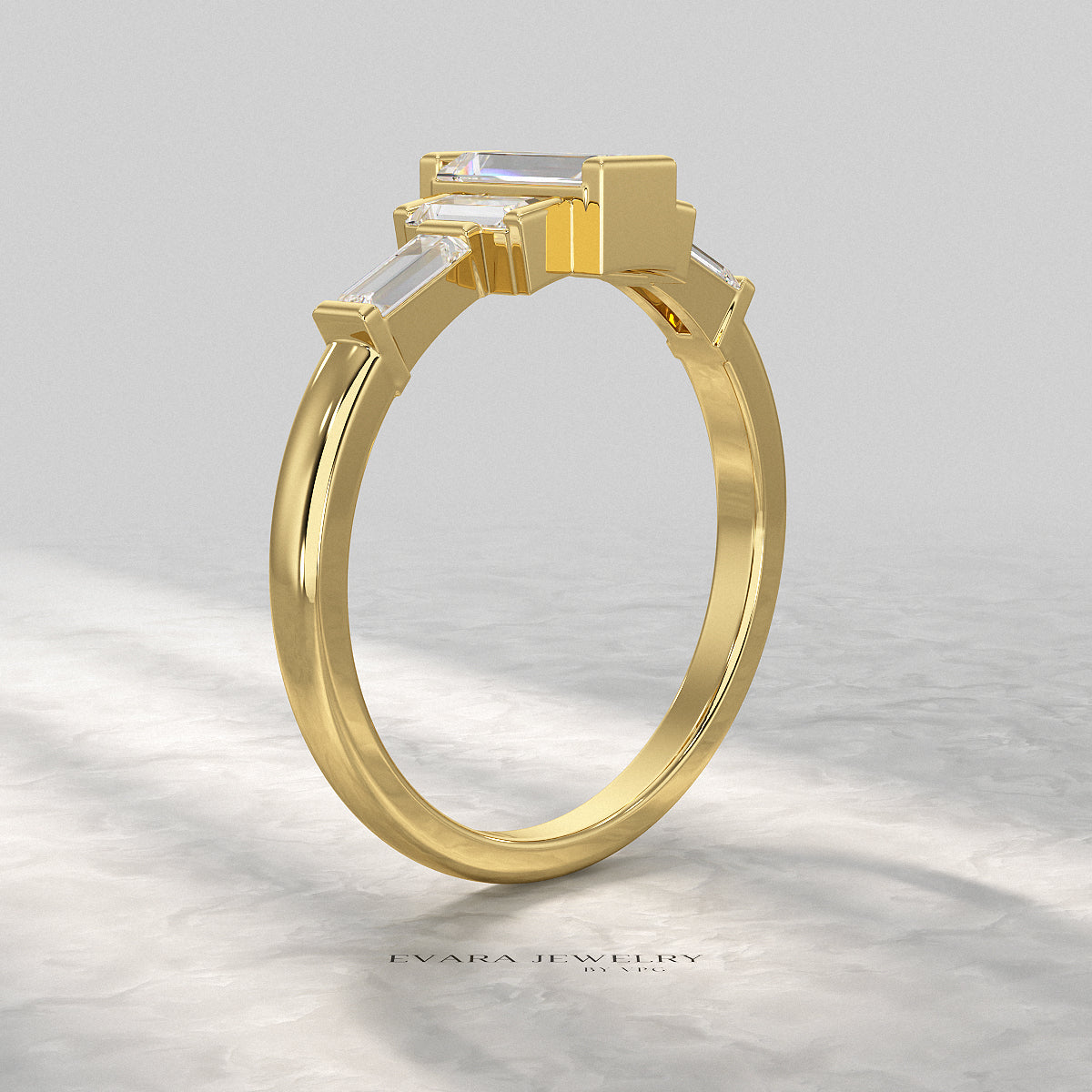 Art Deco Baguette Diamond 5 Stone Statement Ring