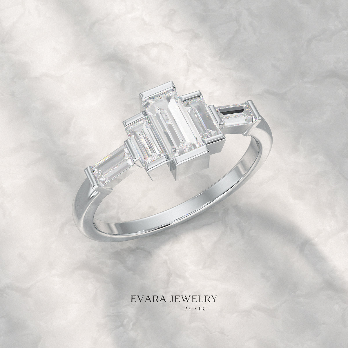 Art Deco Baguette Diamond 5 Stone Statement Ring