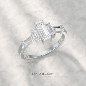 Art Deco Baguette Diamond 5 Stone Statement Ring