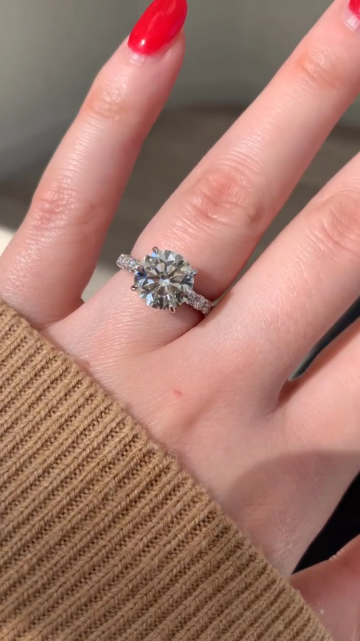 3 Carat Round Lab Grown Diamond Classic Wedding Ring with Pave Band - Evara Jewelry LLC