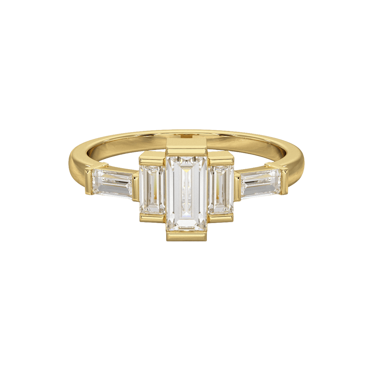 Art deco baguette diamond 5 stone statement ring in 14k gold, lab grown diamond geometric stacking ring
