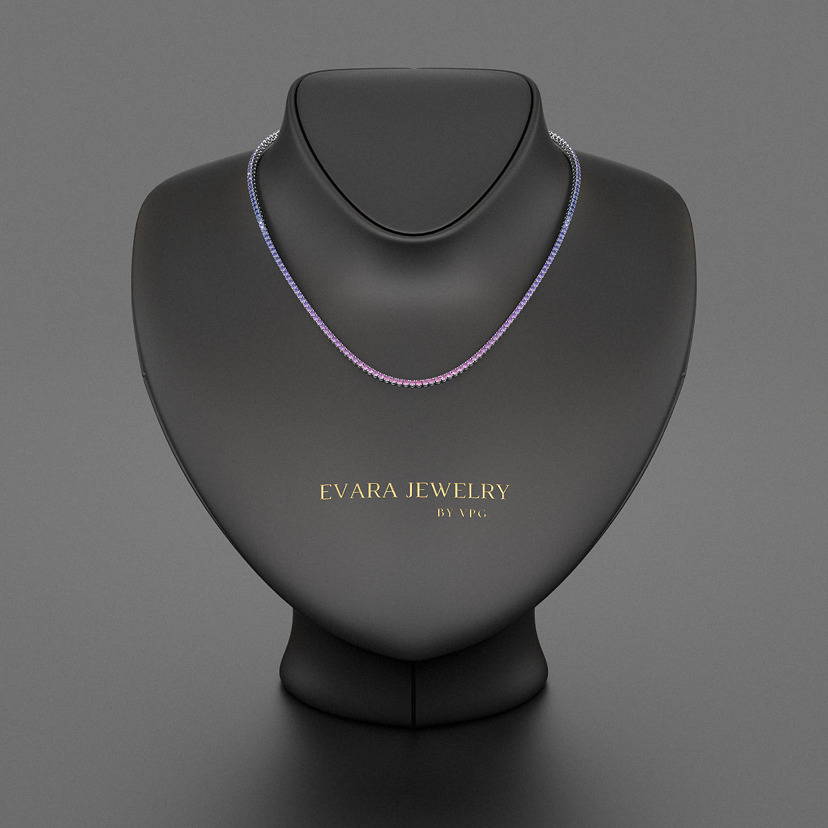 Ombre Necklace with Natural Pink Sapphire, Blue Sapphire & Amethyst in 14K/18K White Gold